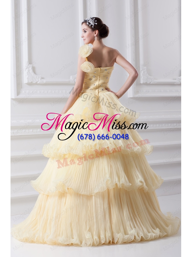wholesale beautiful a line one shoulder quinceanera dress in light yellow