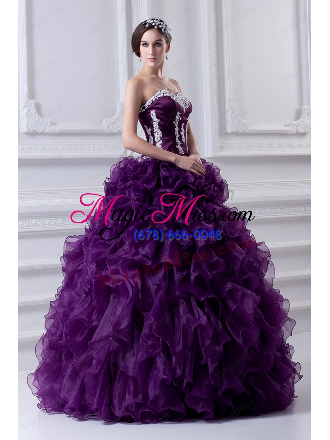 wholesale ball gown sweetheart ruffles and appliques purple quinceanera dress