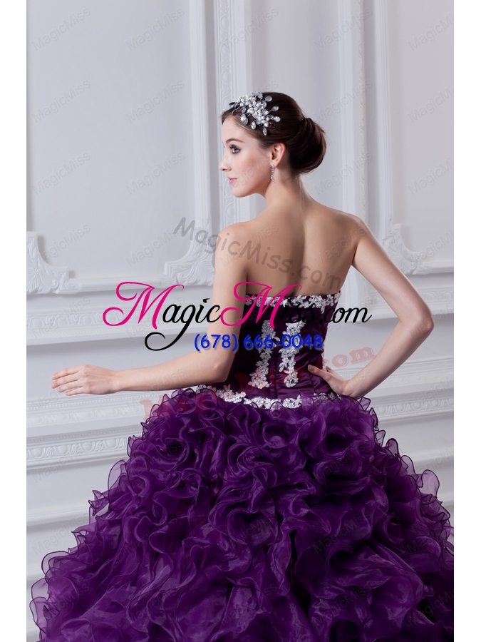 wholesale ball gown sweetheart ruffles and appliques purple quinceanera dress