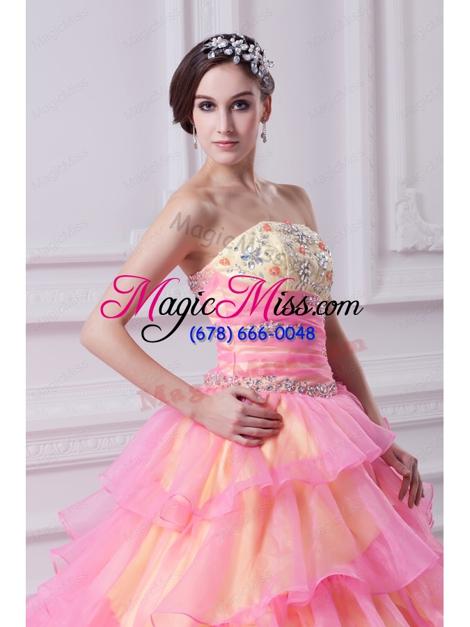 wholesale pretty ball gown strapless hot pink quinceanera dress with zipper up