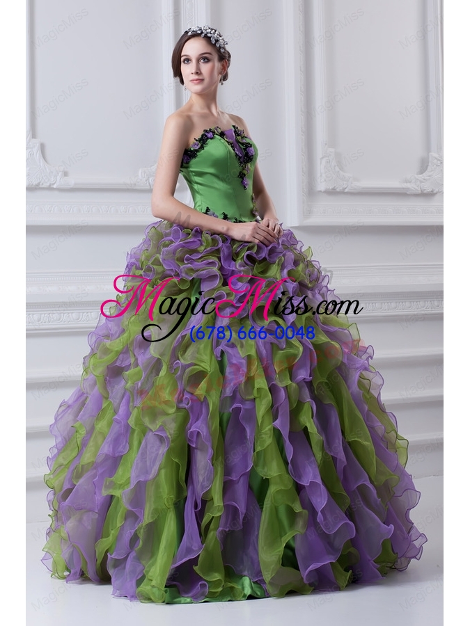 wholesale ball gown strapless multi-color quinceanera dress with ruffles and appliques