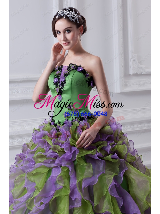 wholesale ball gown strapless multi-color quinceanera dress with ruffles and appliques