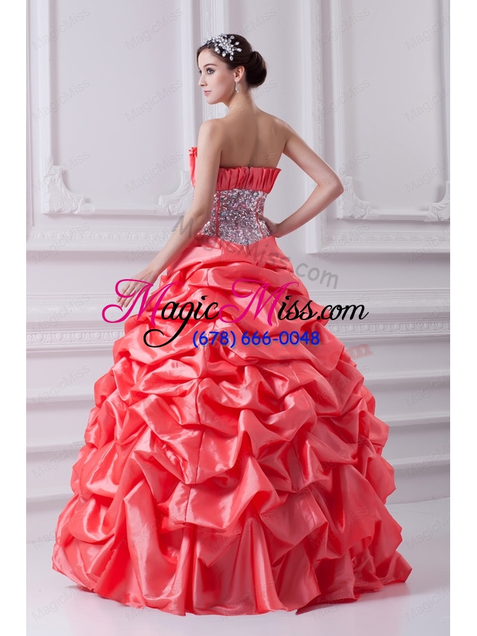 wholesale 2015 watermelon ball gown strapless beading quinceanera dress with side zipper