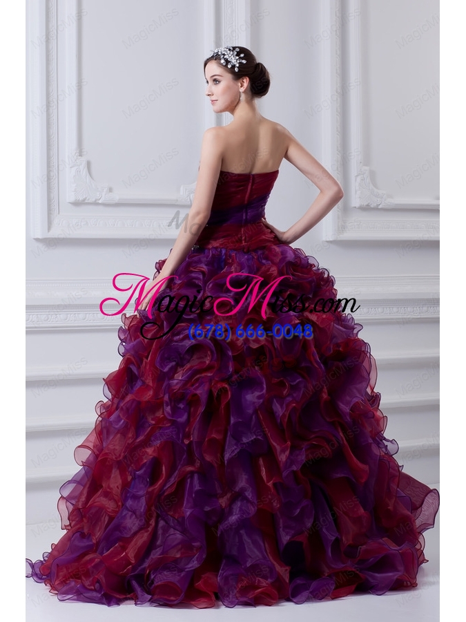 wholesale 2015 multi-color sweetheart ball gown beading  quinceanera dress with ruffles