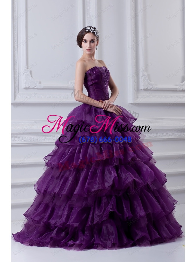 wholesale 2015 eggplant purple strapless beading and embroidery quinceanera dress