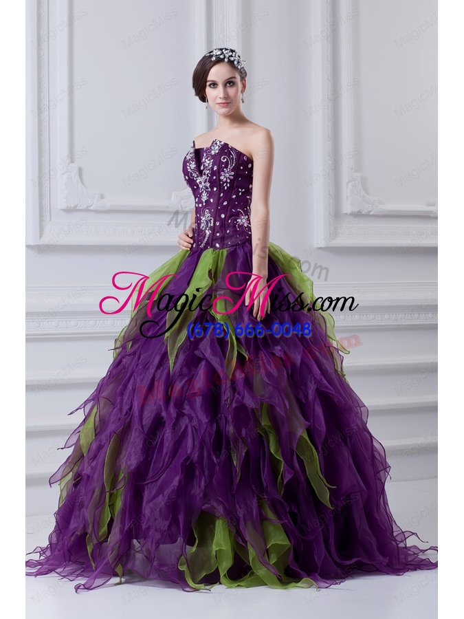 wholesale uniques multi-color strapless ball gown quinceanera dress with beading