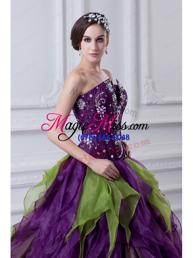 wholesale uniques multi-color strapless ball gown quinceanera dress with beading