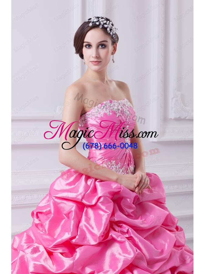 wholesale pretty rose pink strapless appliques 2015 quinceanera dress with appliques