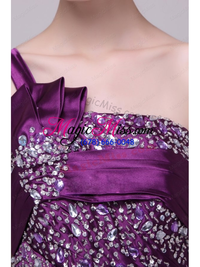 wholesale column one shoulder lace up beading taffeta purple prom dress