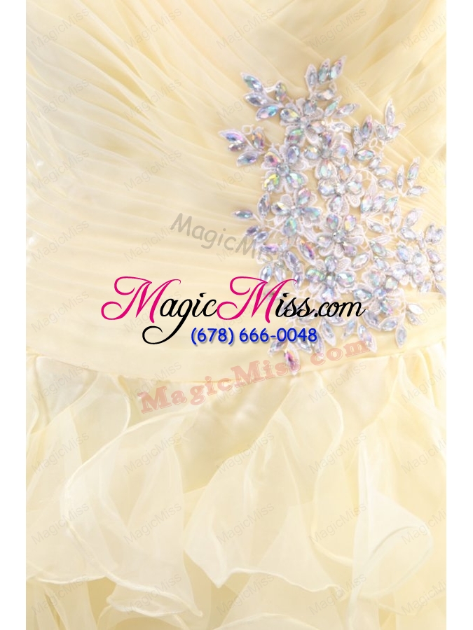 wholesale sweetheart organza ankle length beading and ruffles yellow prom dress