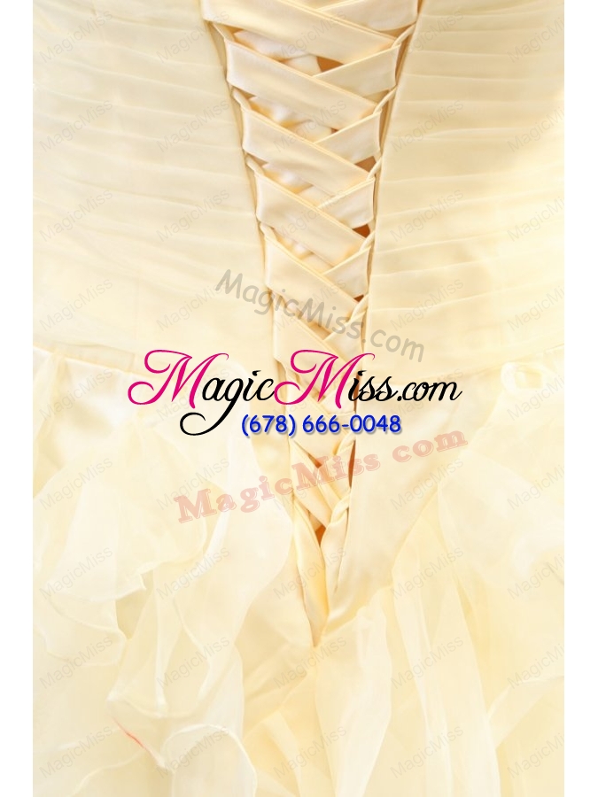 wholesale sweetheart organza ankle length beading and ruffles yellow prom dress