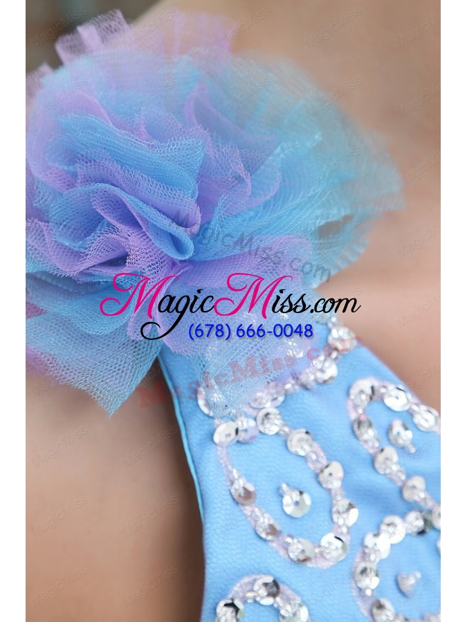 wholesale lovely princess one shoulder beading tulle floor length blue prom dress