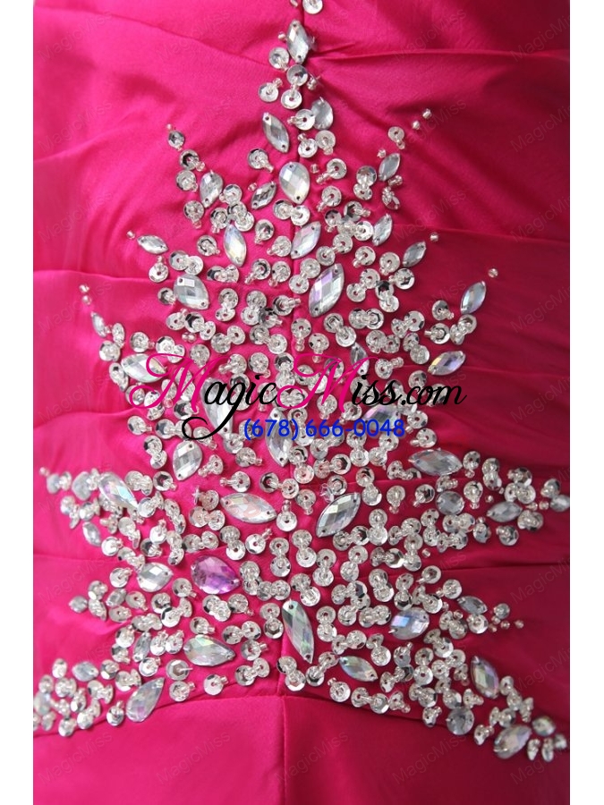 wholesale hot pink sweetheart beading and rhinestone sweep train prom dress