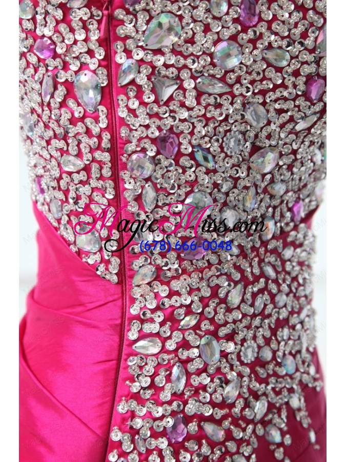 wholesale hot pink sweetheart beading and rhinestone sweep train prom dress