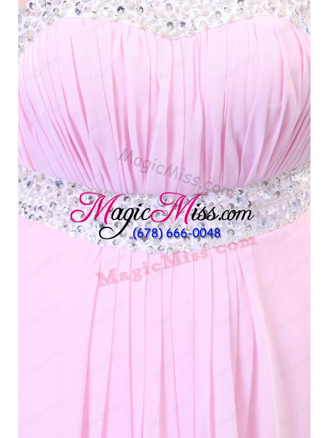 wholesale sweetheart empire chiffon sweep train baby pink prom dress with beading