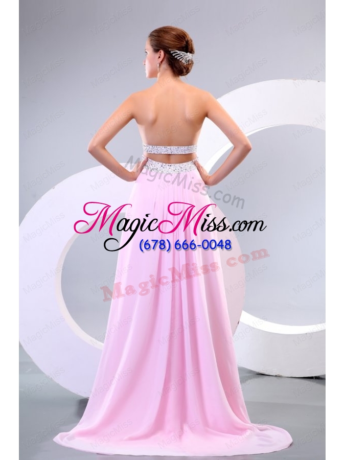wholesale sweetheart empire chiffon sweep train baby pink prom dress with beading