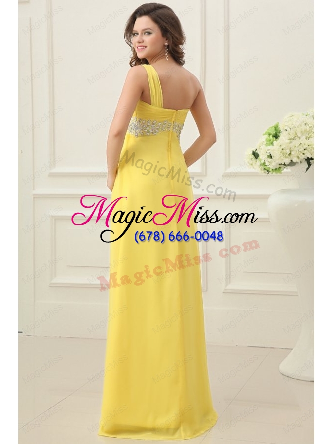 wholesale one shoulder yellow empire chiffon beading prom dress