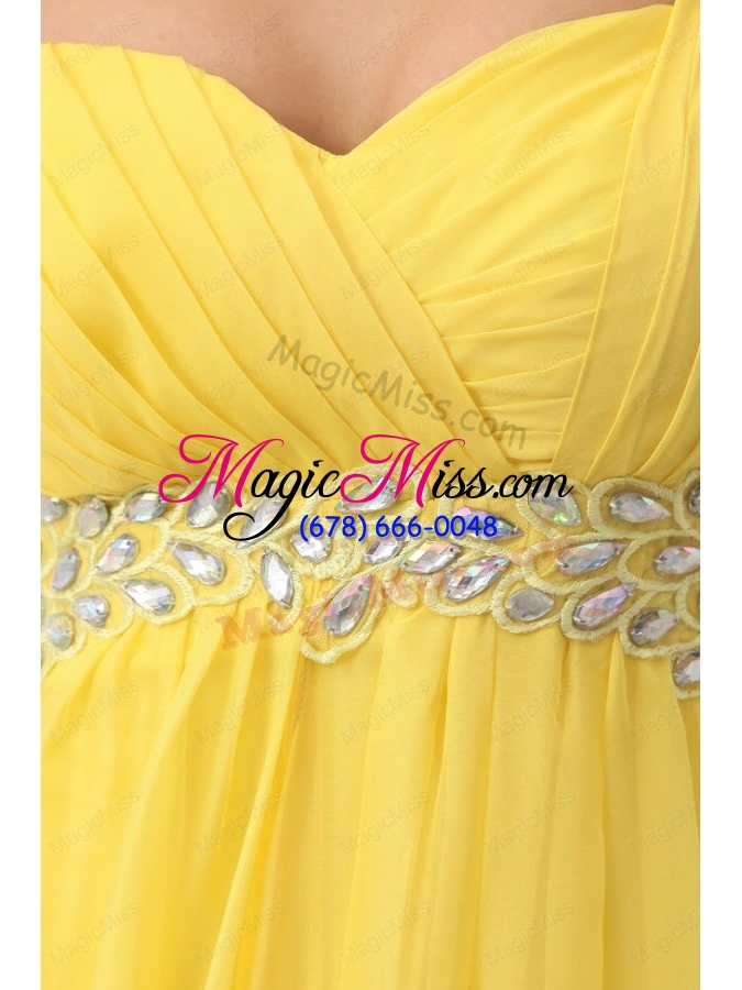 wholesale one shoulder yellow empire chiffon beading prom dress