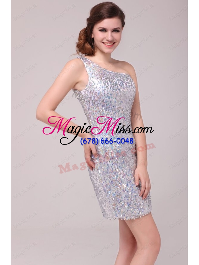 wholesale column sliver one shoulder sequins mini length prom dress