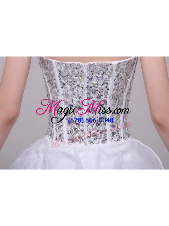 wholesale princess white beading and ruffles organza prom dress