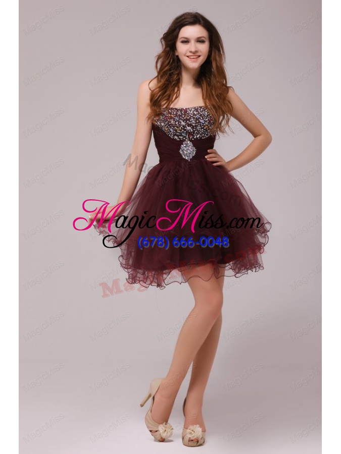 wholesale princess brown beading and ruching tulle prom dress