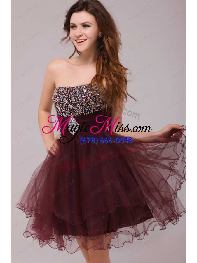 wholesale princess brown beading and ruching tulle prom dress