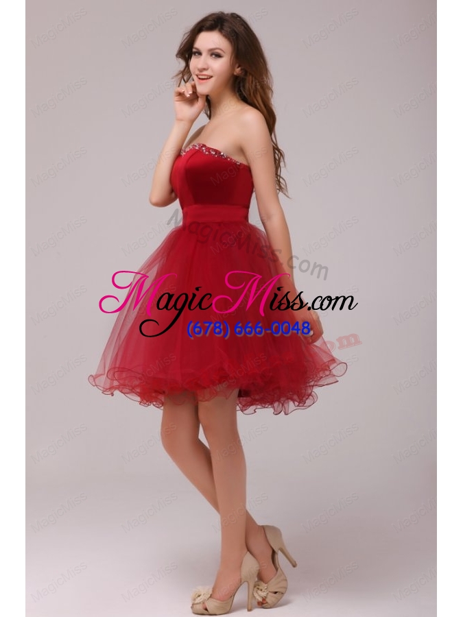wholesale a line wine red sweetheart beading knee length prom dress