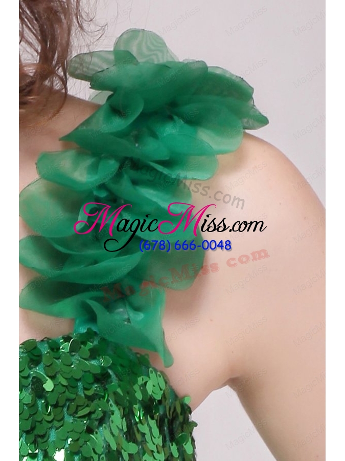 wholesale green a line one shoulder sequins and ruffles prom dress