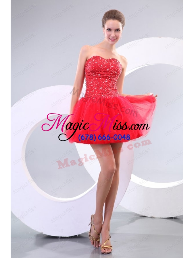 wholesale red a line sweetheart beading tulle mini length prom dress