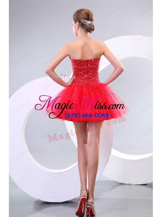 wholesale red a line sweetheart beading tulle mini length prom dress