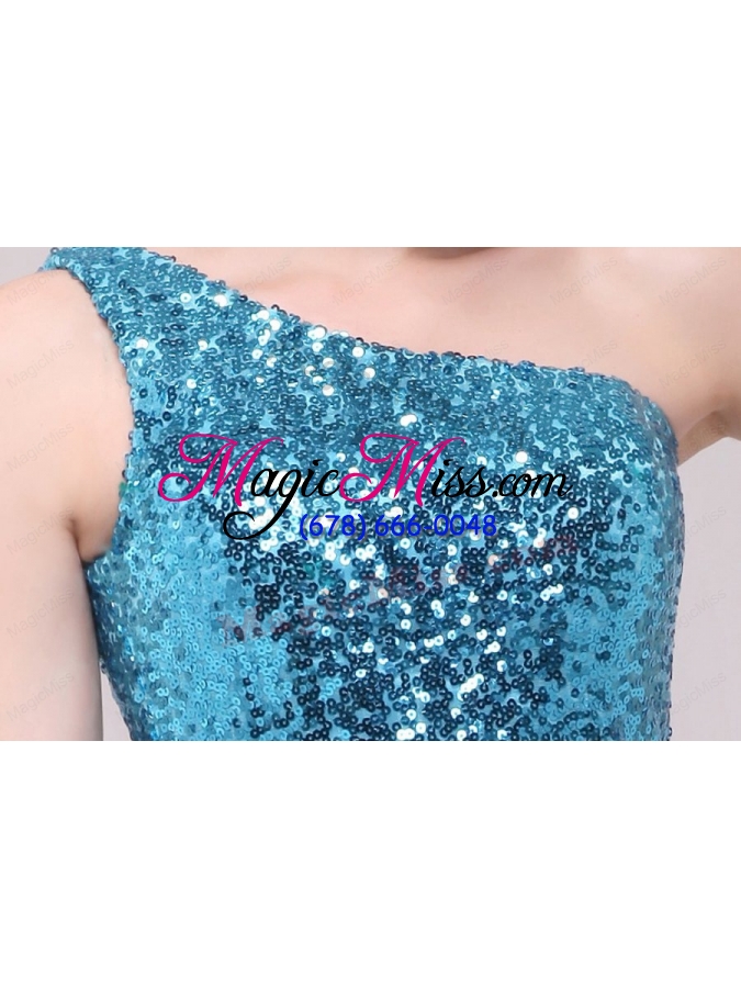 wholesale column blue one shoulder sequin mini length prom dress