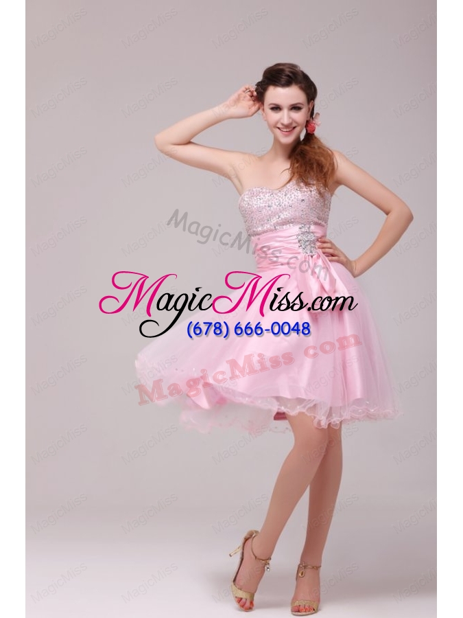 wholesale princess baby pink strapless beading and ruching prom dress