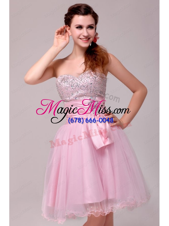 wholesale princess baby pink strapless beading and ruching prom dress