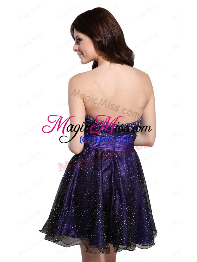wholesale cute sweetheart beaded mini length prom dress in purple
