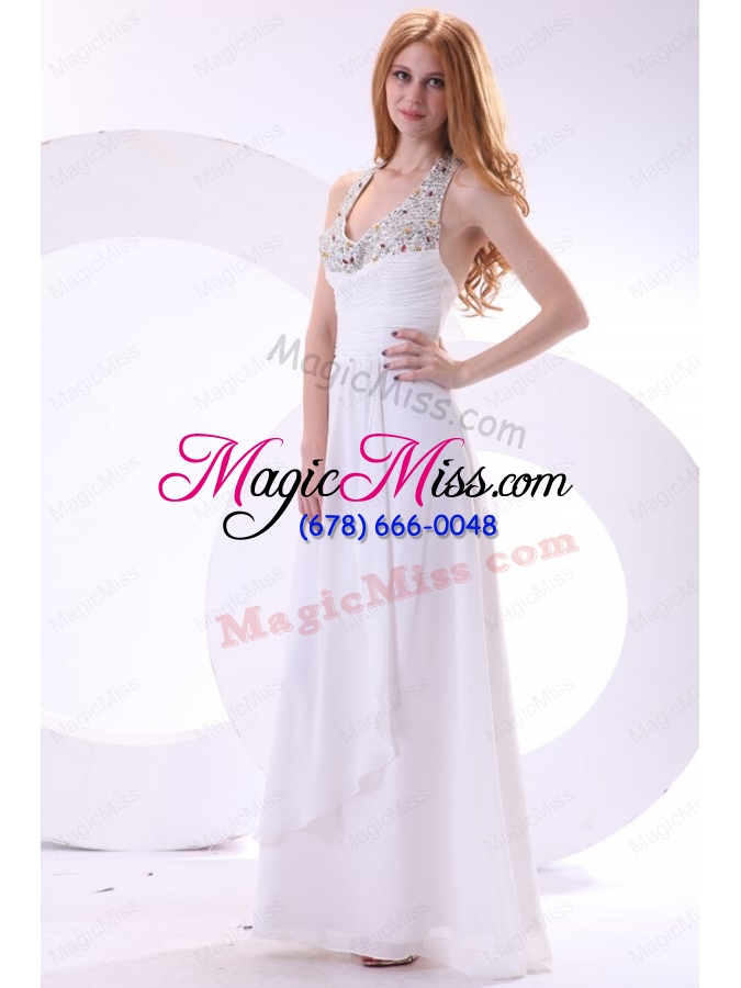 wholesale chiffon halter top beading empire white prom dress