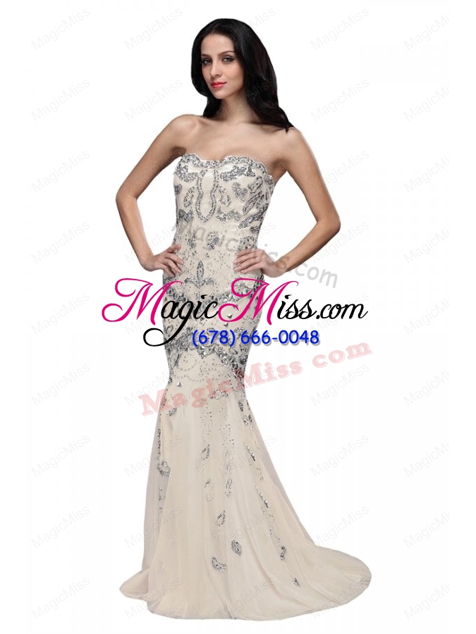 wholesale beaed and sequined sweetheart mermaid prom dress with brush train