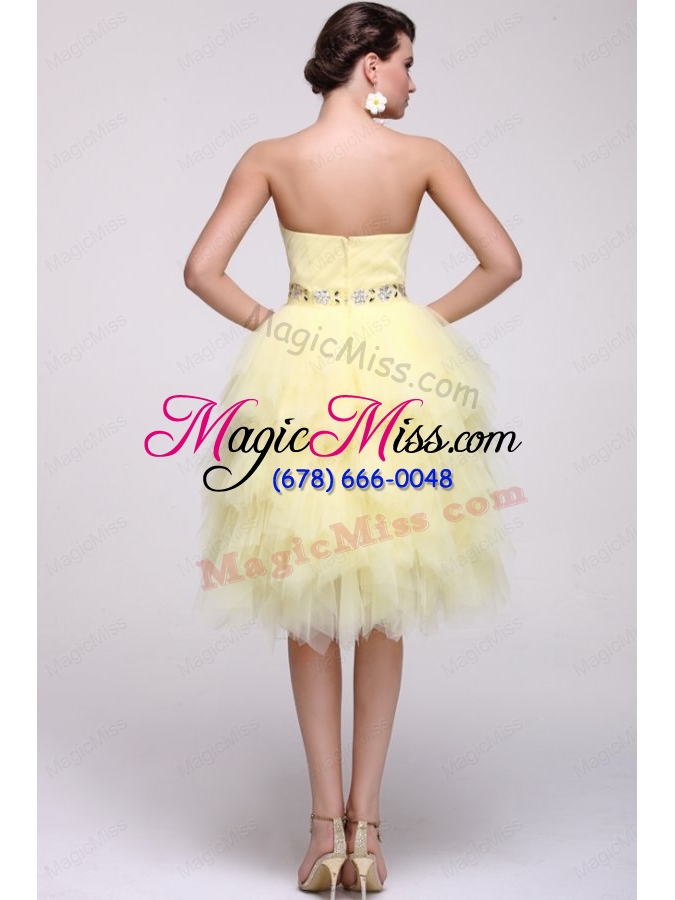 wholesale light yellow a line strapless beading prom dress with layers