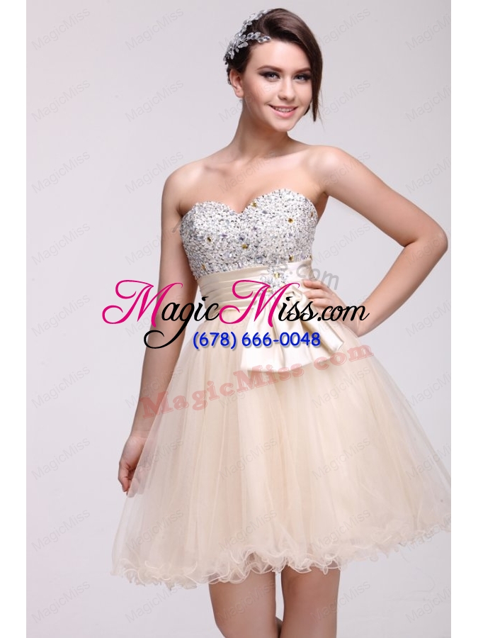 wholesale champagne a line sweetheart beading knee length prom dress