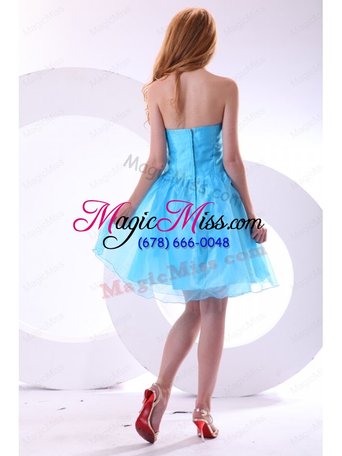 wholesale aqua blue prom dress with strapless beaded and flowers