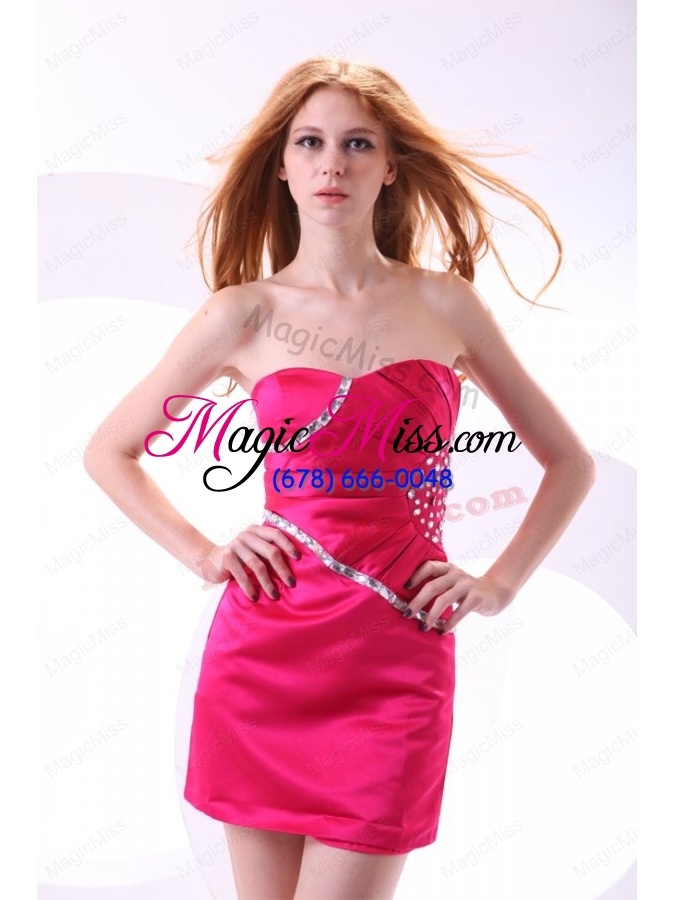 wholesale hot pink column sweetheart prom dress with beading and ruching