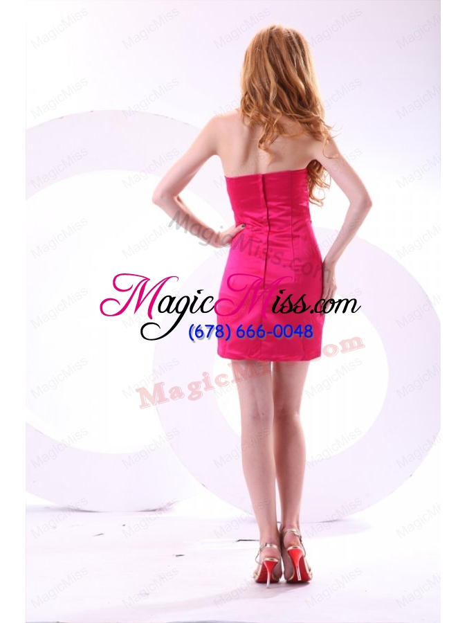 wholesale hot pink column sweetheart prom dress with beading and ruching
