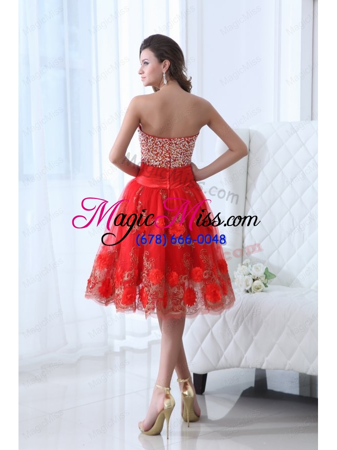 wholesale red a line sweetheart tulle prom dress with beading and hand made flowers
