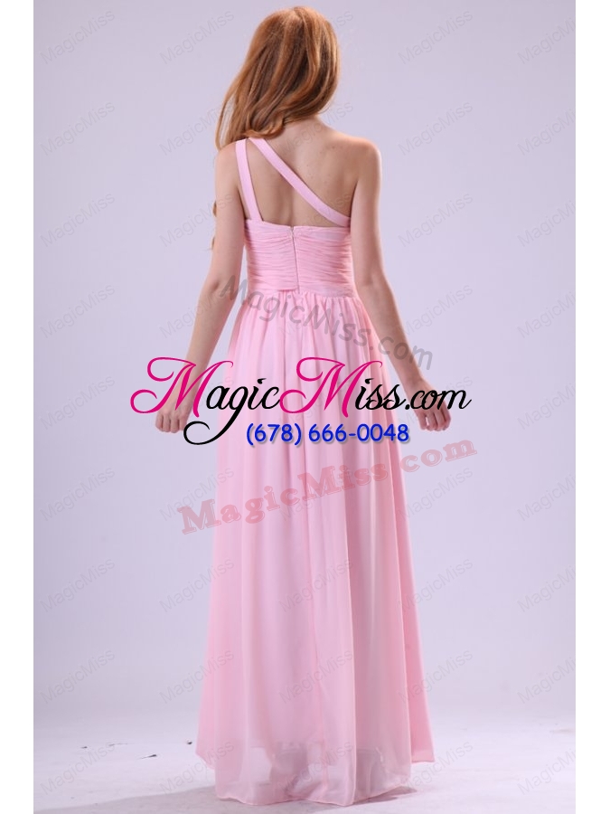 wholesale pretty empire one shoulder floor length pink beading chiffon prom dress