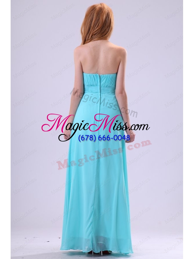 wholesale aqua blue chiffon strapless empire prom dress with beading