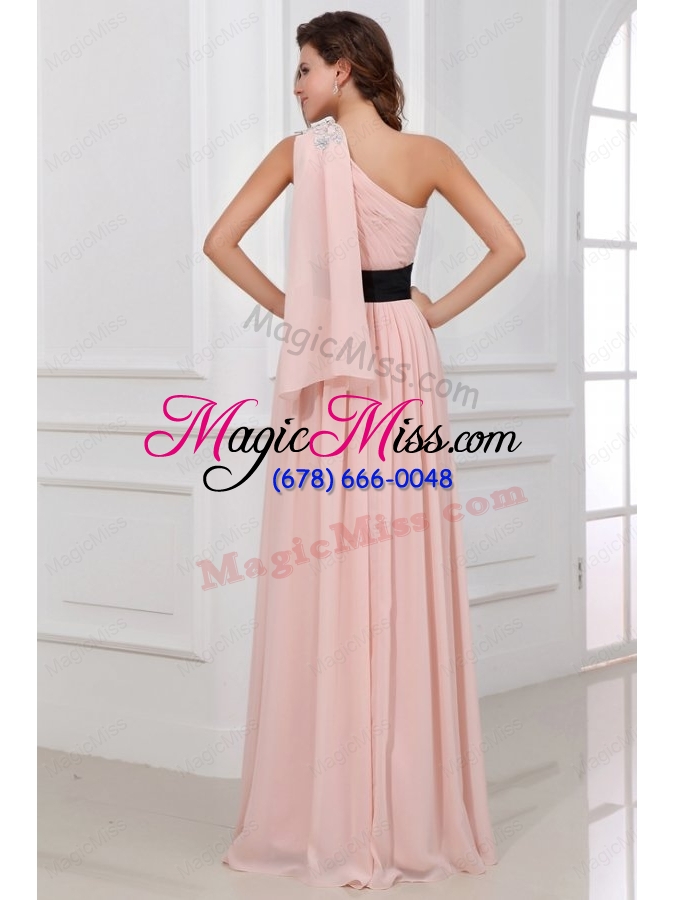 wholesale discount empire one shoulder chiffon appliques pink prom dress