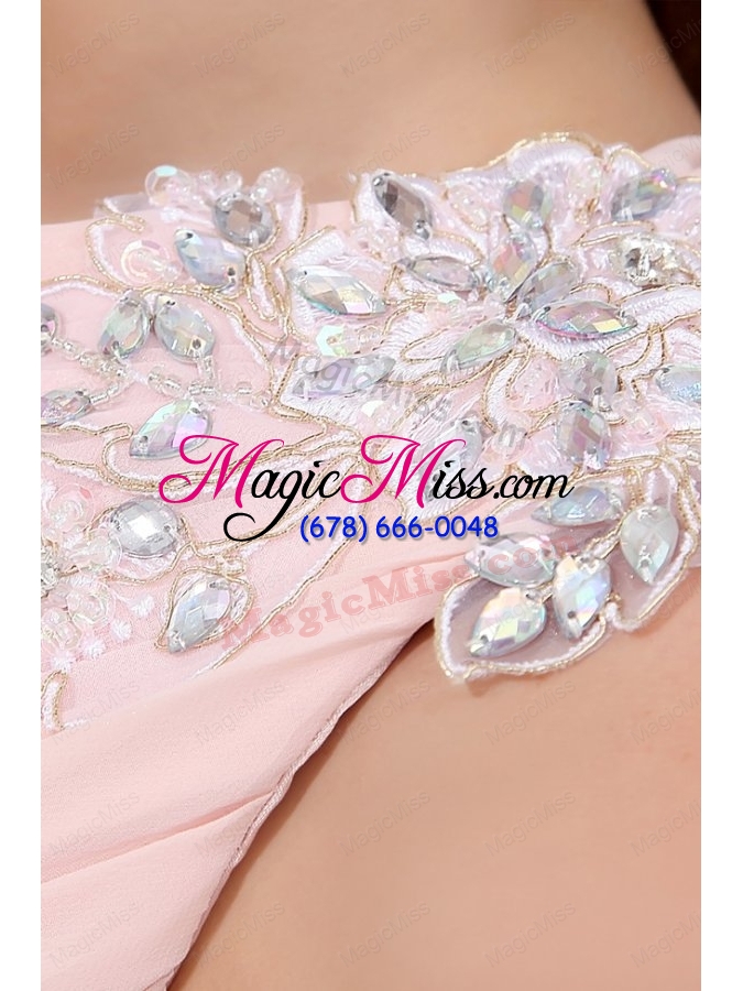 wholesale discount empire one shoulder chiffon appliques pink prom dress