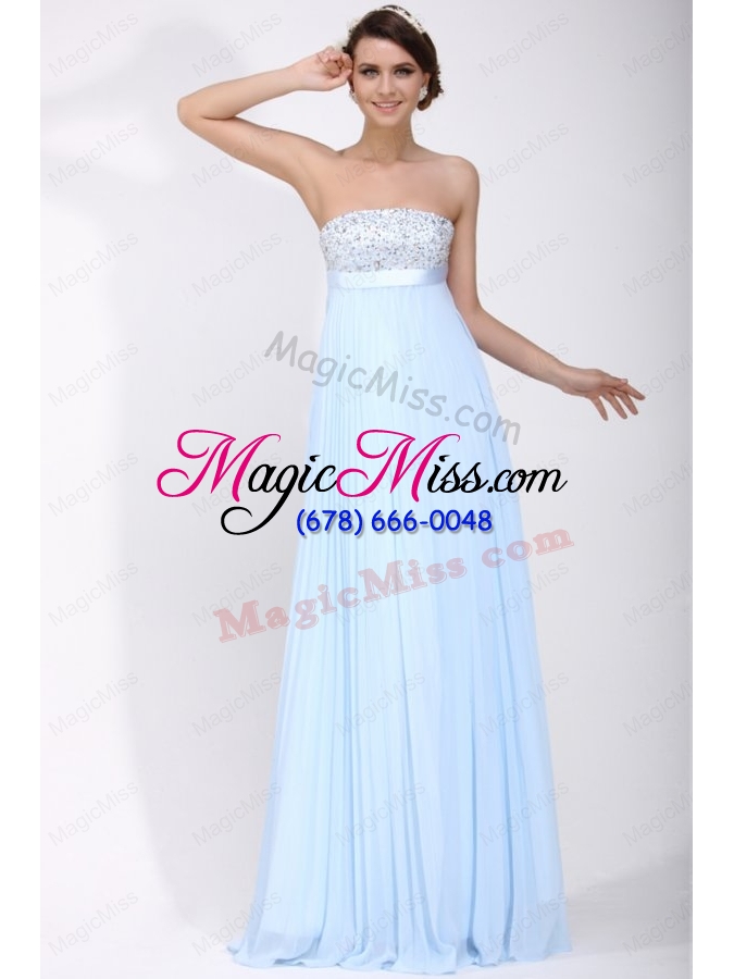 wholesale elegant empire strapless chiffon 2015 spring blue prom dress with beading