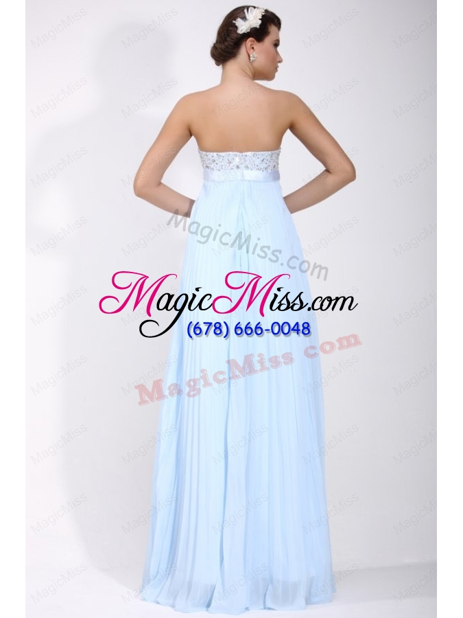 wholesale elegant empire strapless chiffon 2015 spring blue prom dress with beading