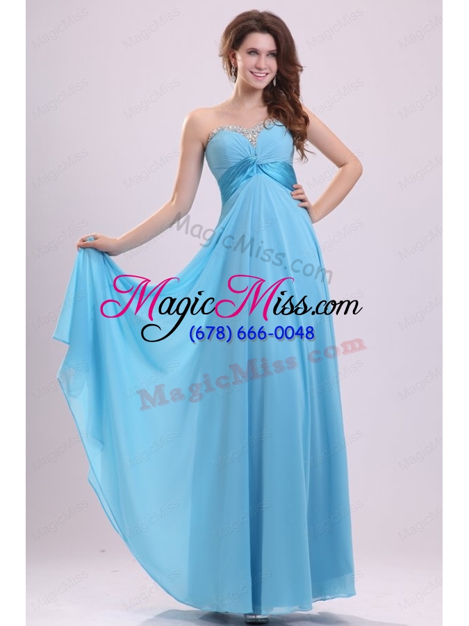wholesale baby blue sweetheart beading and ruching chiffon prom dress
