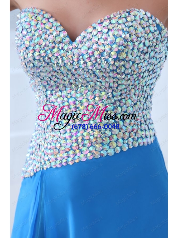 wholesale empire blue sweetheart beading high slit chiffon prom dress